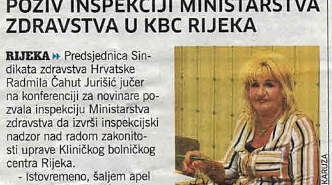 Poziv inspekciji Ministarstva zdrastva u KBC Rijeka